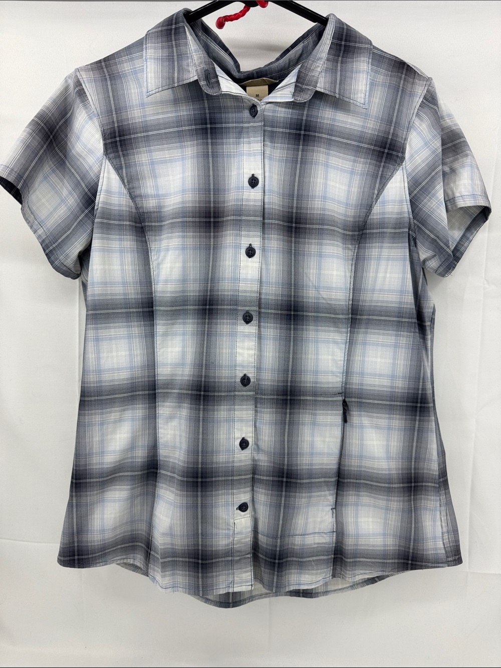 Duluth Trading Co Womens Breathable, Stretchy Plaid Travel Short Sleeve Shirt, M